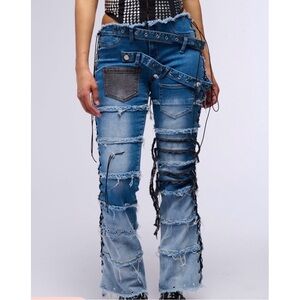 Distressed Blue Lace-Up Women's Jeans